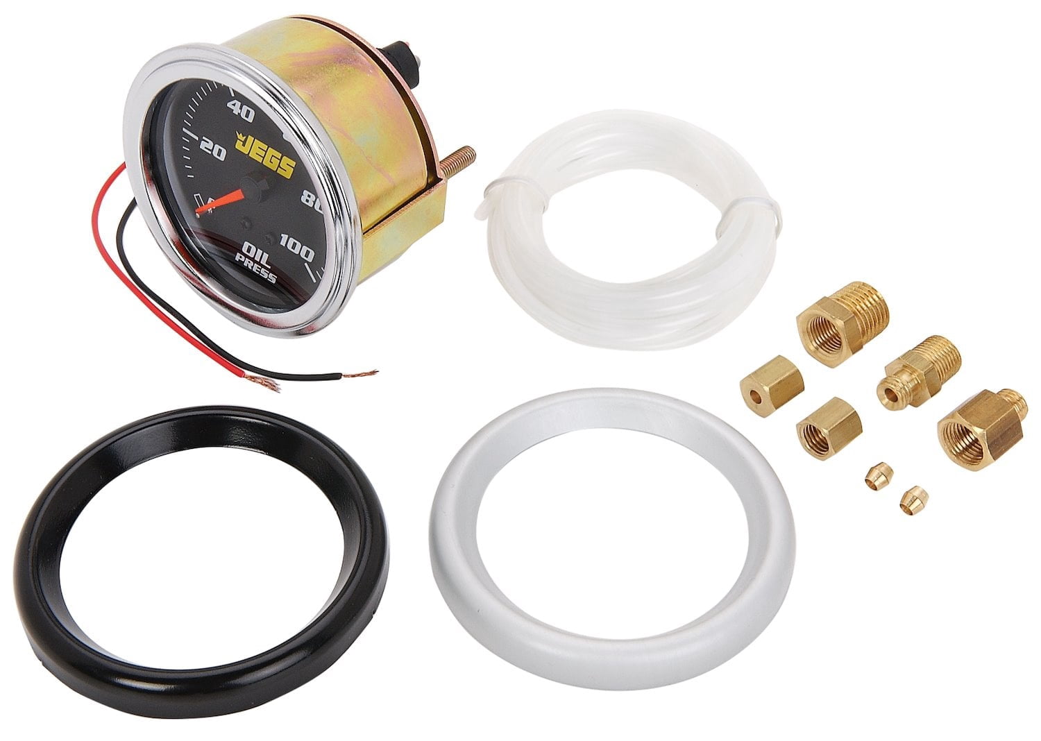 JEGS Oil Pressure Gauge, 2 5/8 in. Mechanical [0-100 psi with Black Face]