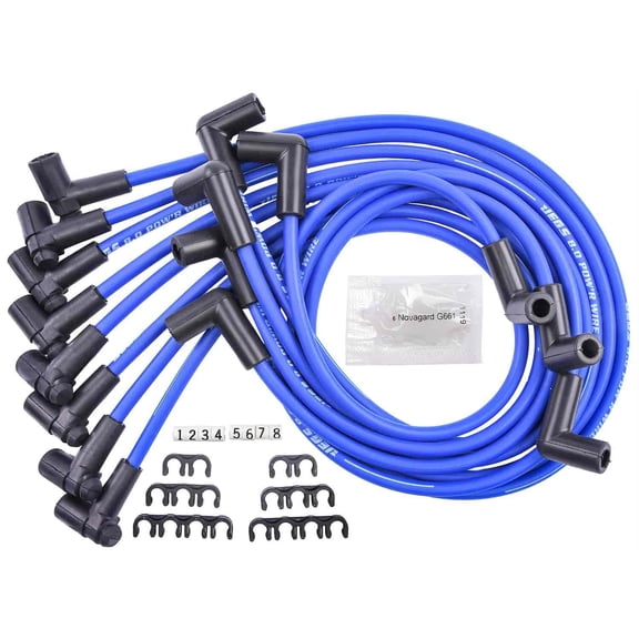 JEGS 412011 8.0mm Blue Pow r Wires Small Block Chevy Under Headers 90 degree HEI