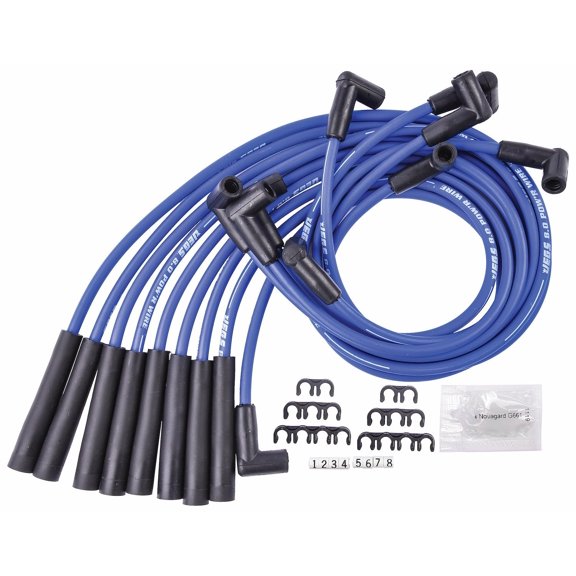 JEGS 8.0mm Blue Pow'r Wires for Ford 351W, 351C, 390, 429, 460 with HEI Cap