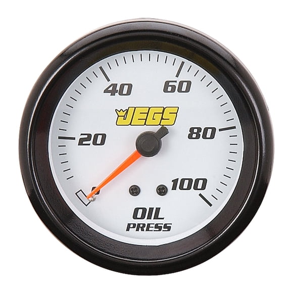 JEGS 41240 2-5/8 Mechanical Oil Pressure Gauge 0-100 psi White Dial Includes 1/8
