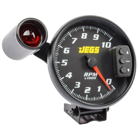 JEGS 5 in. Tachometer with Shift Light and Peak RPM Memory Recall, 0-10,000 RPM [Black Face with Black Bezel]
