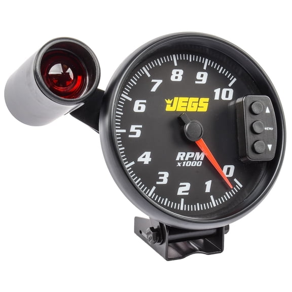 JEGS 5 in. Tachometer with Shift Light and Peak RPM Memory Recall, 0-10,000 RPM [Black Face with Black Bezel]