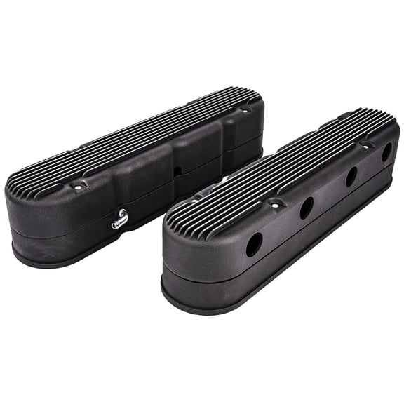 JEGS Black Finned Aluminum Valve Covers for GM LS Engines [2-piece Hidden Coil Design]