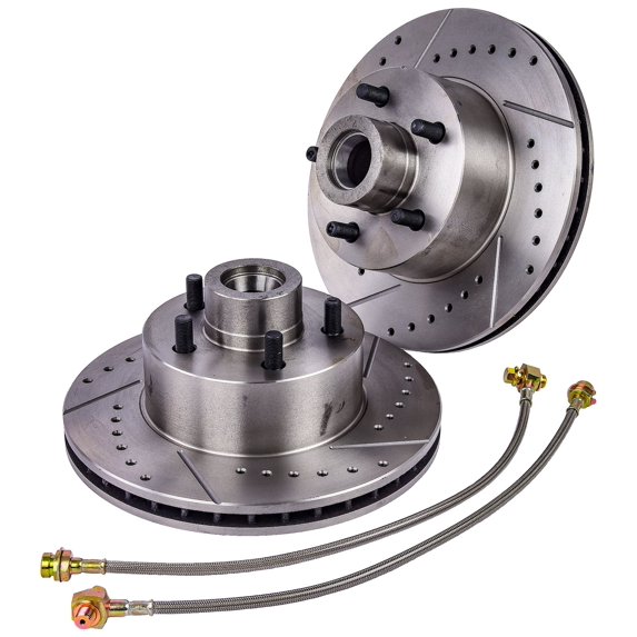 JEGS Premium Vented Brake Front Rotors and Stainless Steel Braided Brake Hoses for 1962-1972 Mopar A, B, E Body