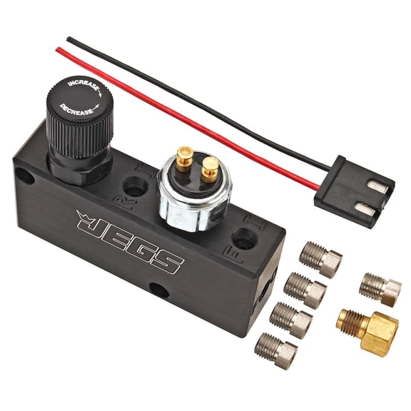 JEGS Adjustable Brake Proportioning Valve and Distribution Block w/Rotary Adjustment Valve [Black, Billet Aluminum]
