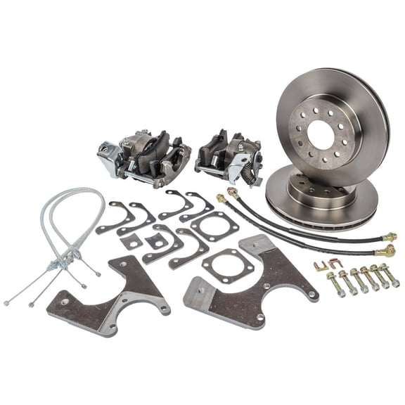 JEGS GM 10/12 Bolt Rear Disc Brake Conversion Kit for 1964-1972 GM A-Body [Standard Kit with E-Brake & Raw Calipers]