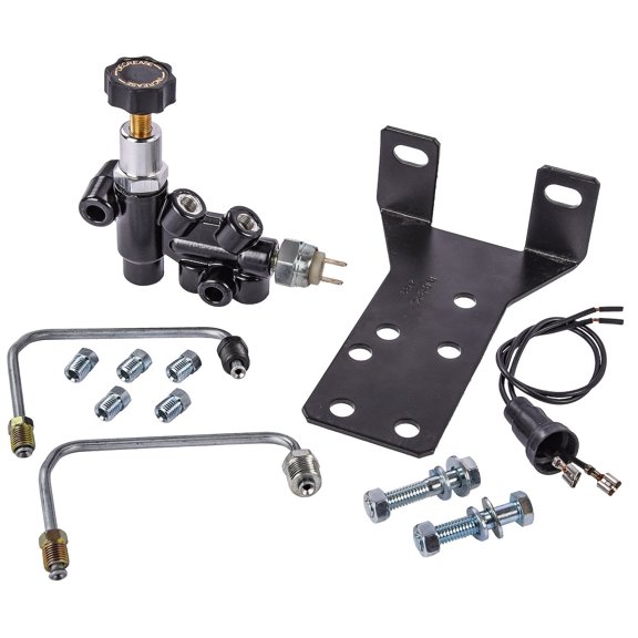 JEGS Adjustable Brake Proportioning Valve Kit with Mounting Bracket and Brake Lines [w/Black Proportioning Valve]