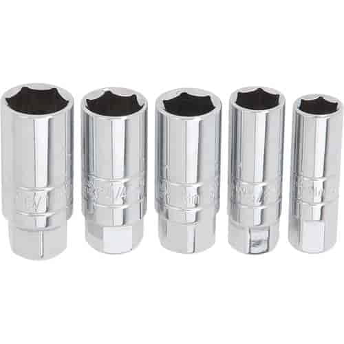 JEGS 80509 5-Piece Socket Set 3/8 in. SAE/Metric Spark Plug Chrome Vanadium Stee