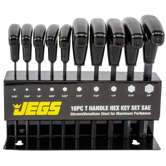JEGS 80710 T-Handle Hex Key Set SAE 3/32 in. to 3/8 in. Shaft Length: 3 3/4 in.