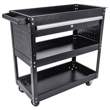 JEGS 3-Shelf Shop Cart [200 lb. Capacity, Black]