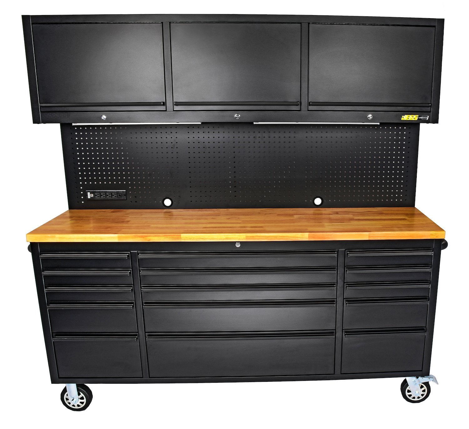 JEGS 81453 72 in. Rolling Tool Cabinet Black Powder-Coated Steel Includes: (15)