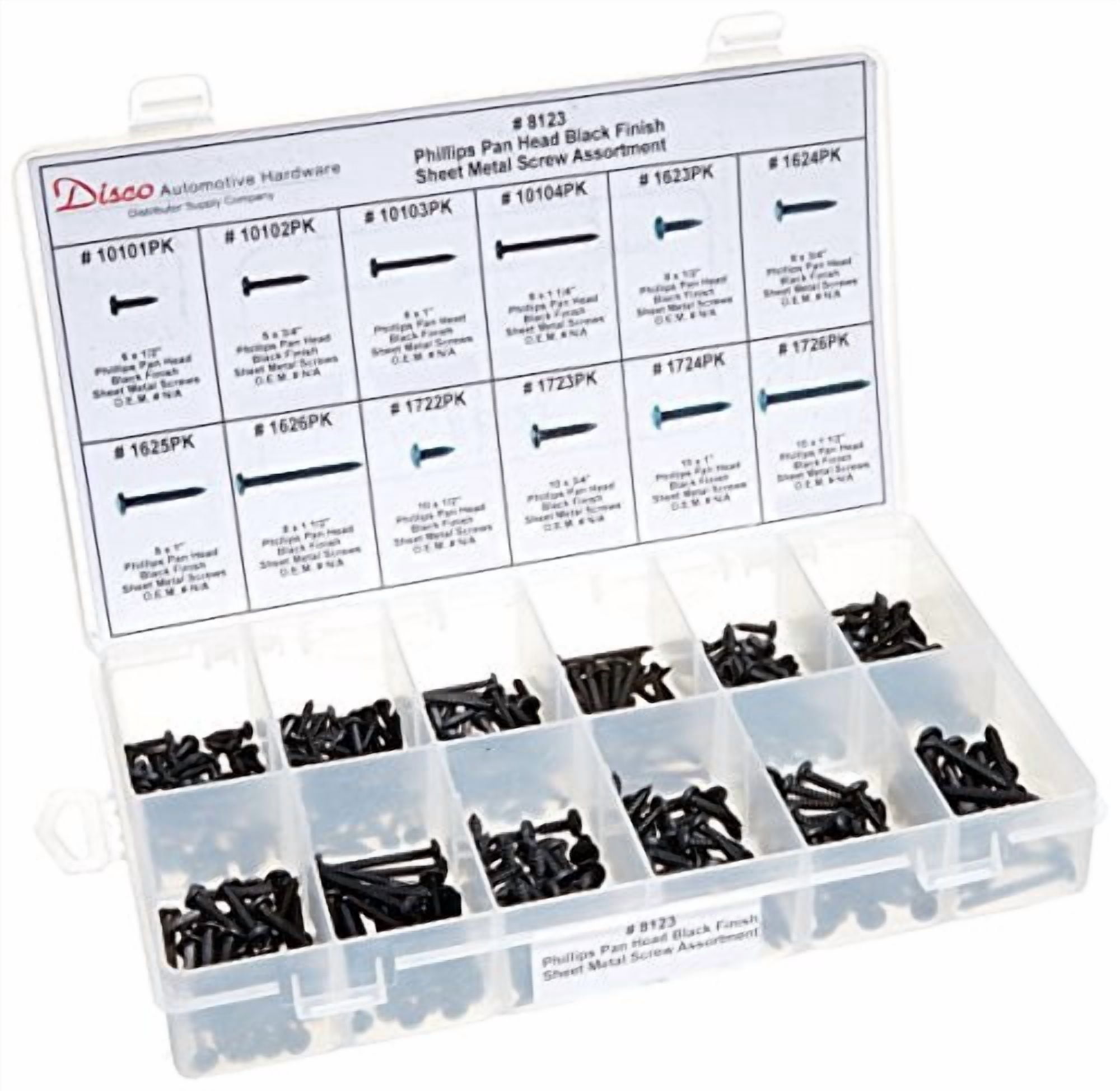 Sheet Metal Screw Assortment, No 6 to No 10 x Black Finish Finish, Steel, Pan Head Phillips Drive
