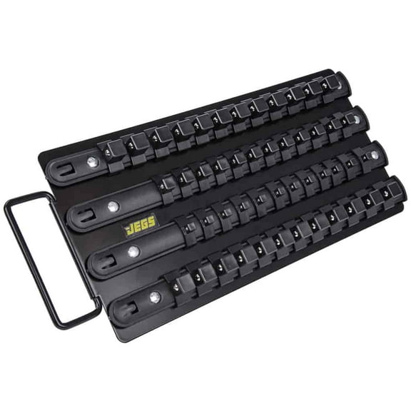 JEGS 85042 Socket Organizer Fits 1/4 in. 3/8 in. & 1/2 in. Drives Holds 48 SAE &