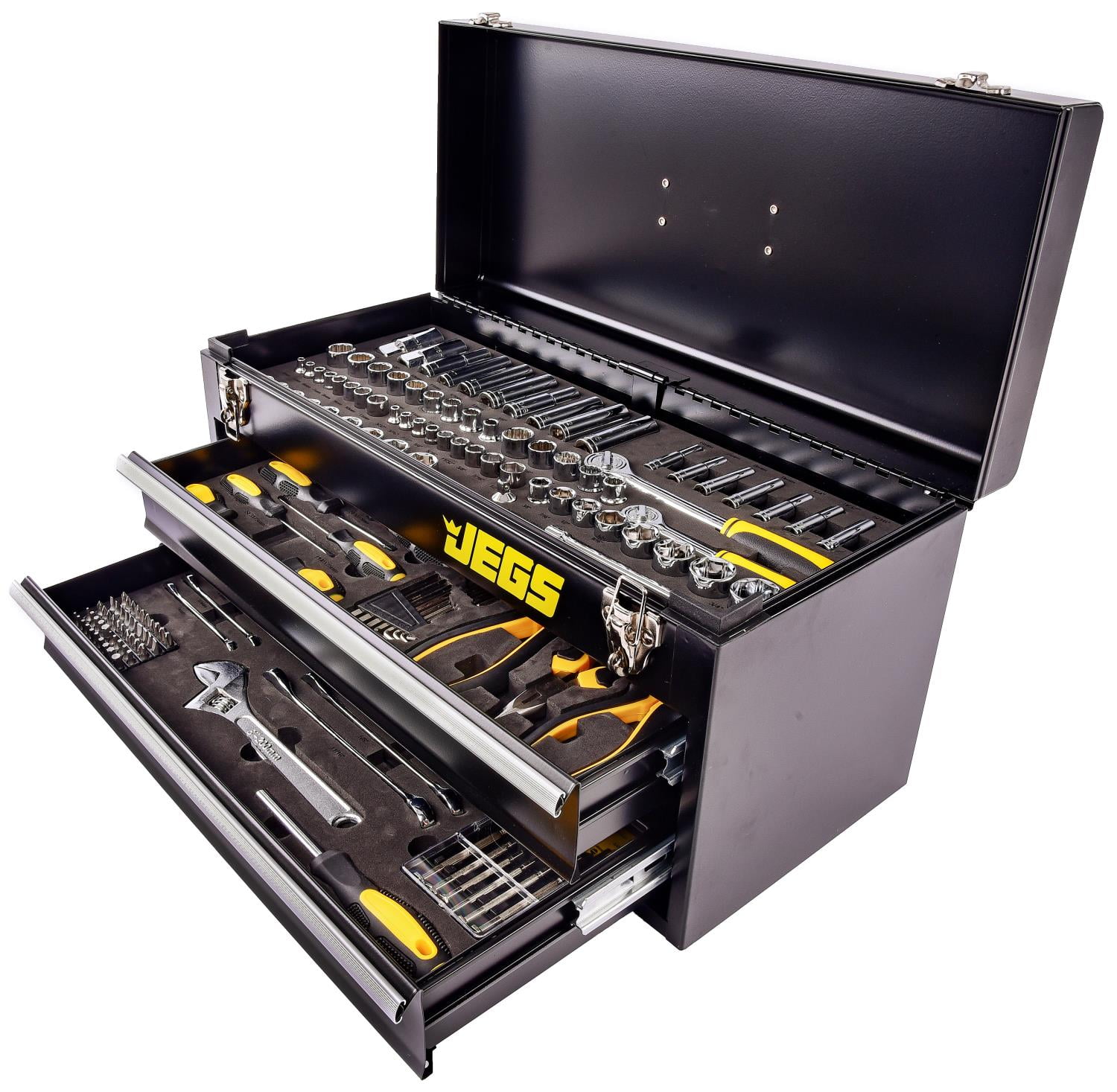 JEGS 85325 Mechanic s Tool Box Set 170-Piece Black Powdercoated Steel Includes (