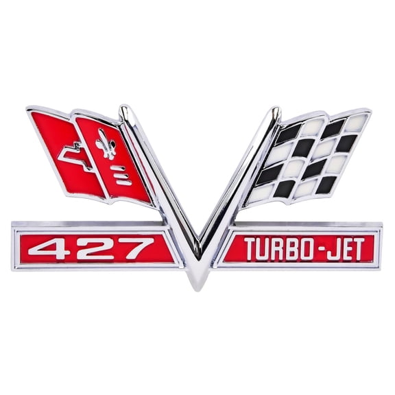 JEGS "427 Turbo-Jet" Cross Flag Fender Emblem for 1965-1967 Chevy Bel Air, Biscayne, Camaro, Chevelle, Corvette, El Camino, Impala