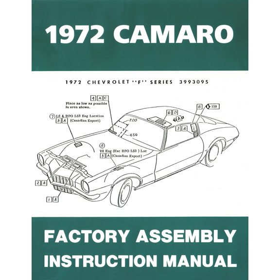 JEGS Factory Assembly Instruction Manual for 1972 Chevrolet Camaro