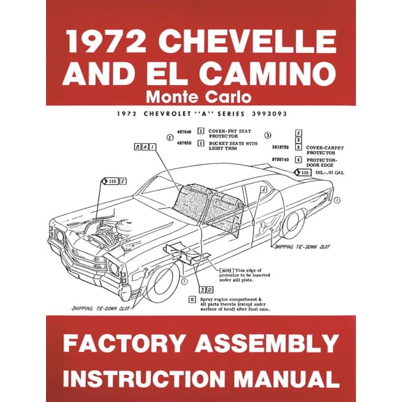 JEGS Factory Assembly Instruction Manual for 1972 Chevrolet Chevelle, El Camino and Monte Carlo
