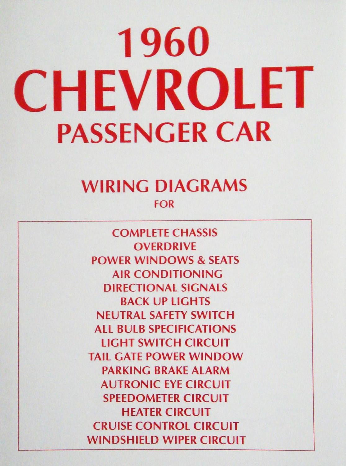 JEGS 91354 Wiring Diagram Manual 1960 Chevy Bel Air Biscayne El Camino