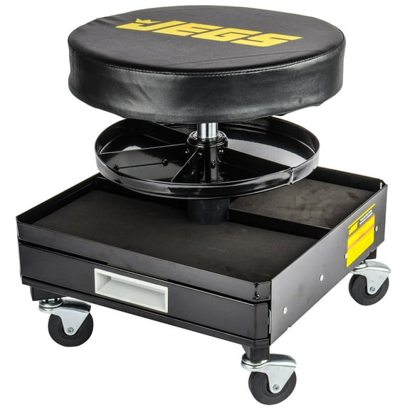 JEGS Mechanic Seat Adjustable Padded, Black, 300 lbs, 16 in to 21 in