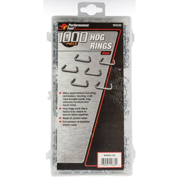 JEGS W5230 Hog Rings 1000 Pieces Carbon Steel Includes 3 Compartment Plastic Sto