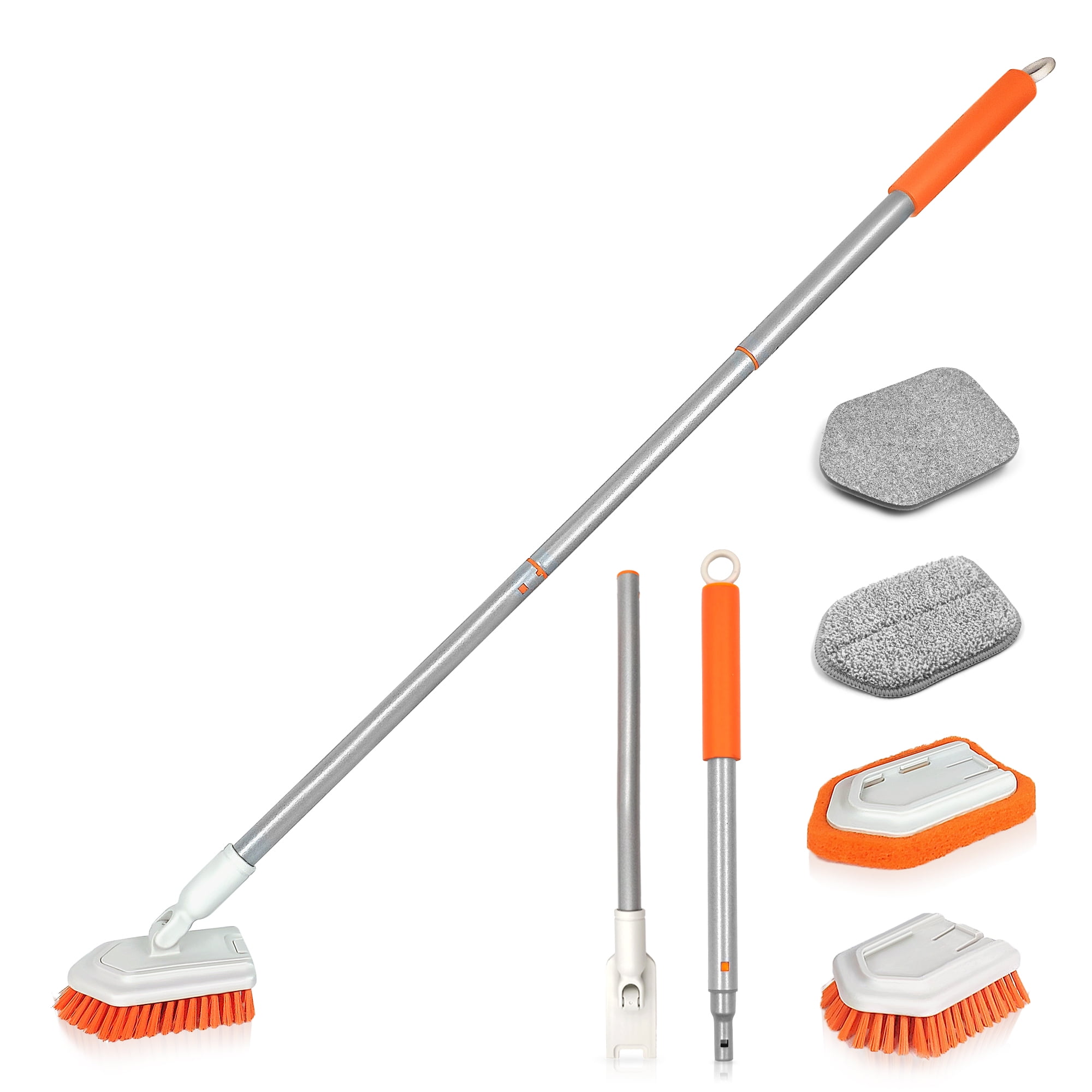 JEHONN Tub and Tile Scrubber with Long Handle, Shower Cleaning Brush with 2 Interchangeable Scrub Brush for Bathroom, Bathtub, Wall, Floor, Men's