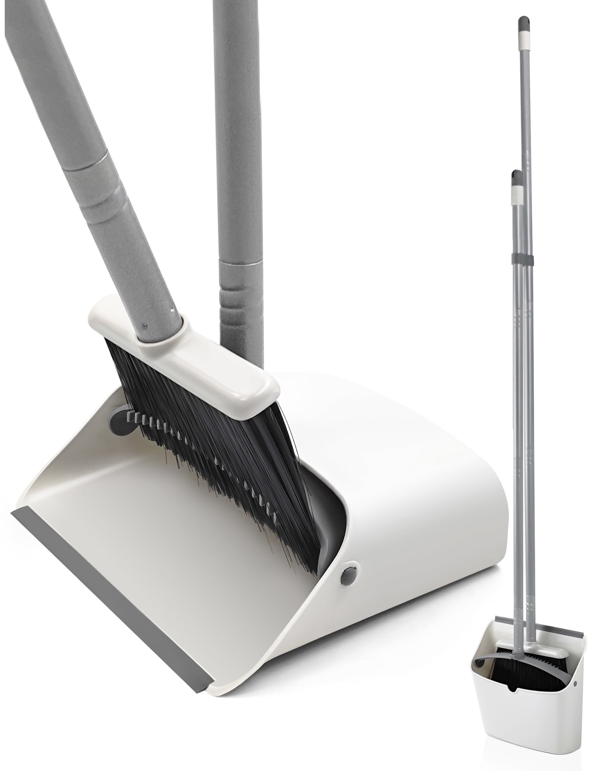JEHONN Broom and Dustpan Set for Home Long Handle (Grey White)