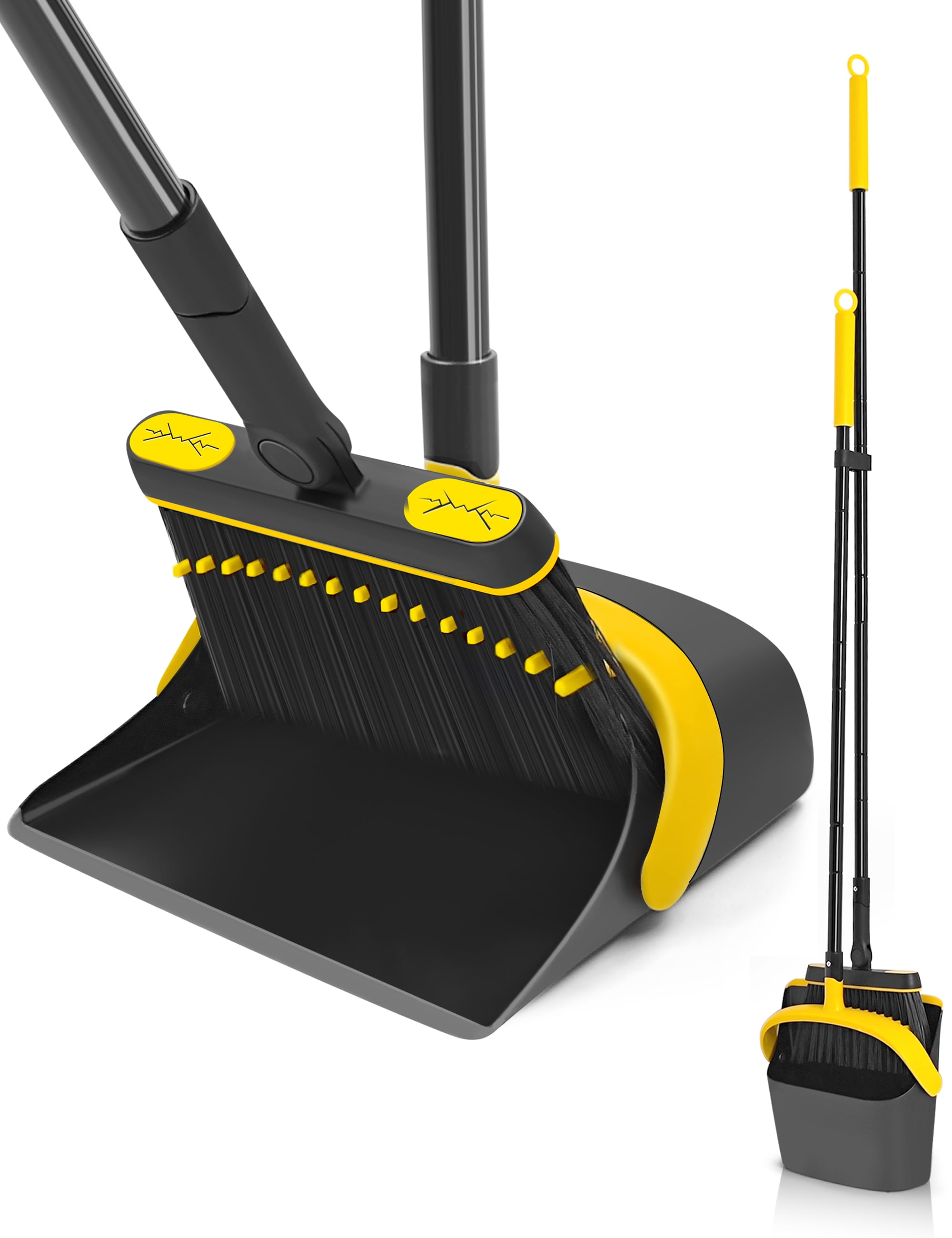 JEHONN Dustpan and Broom Set with 54 inches Long Handle (Black Yellow