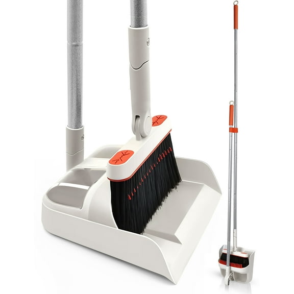 JEHONN Broom and Plastic Dust Pans Set for Home with 54 inches Long Handle (Grey&Red)