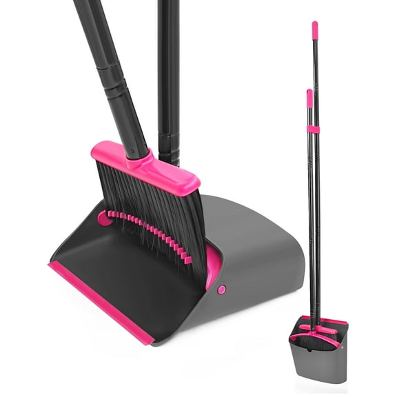 JEHONN Broom with Dustpan Combo Set Long Handle (Rose Red)