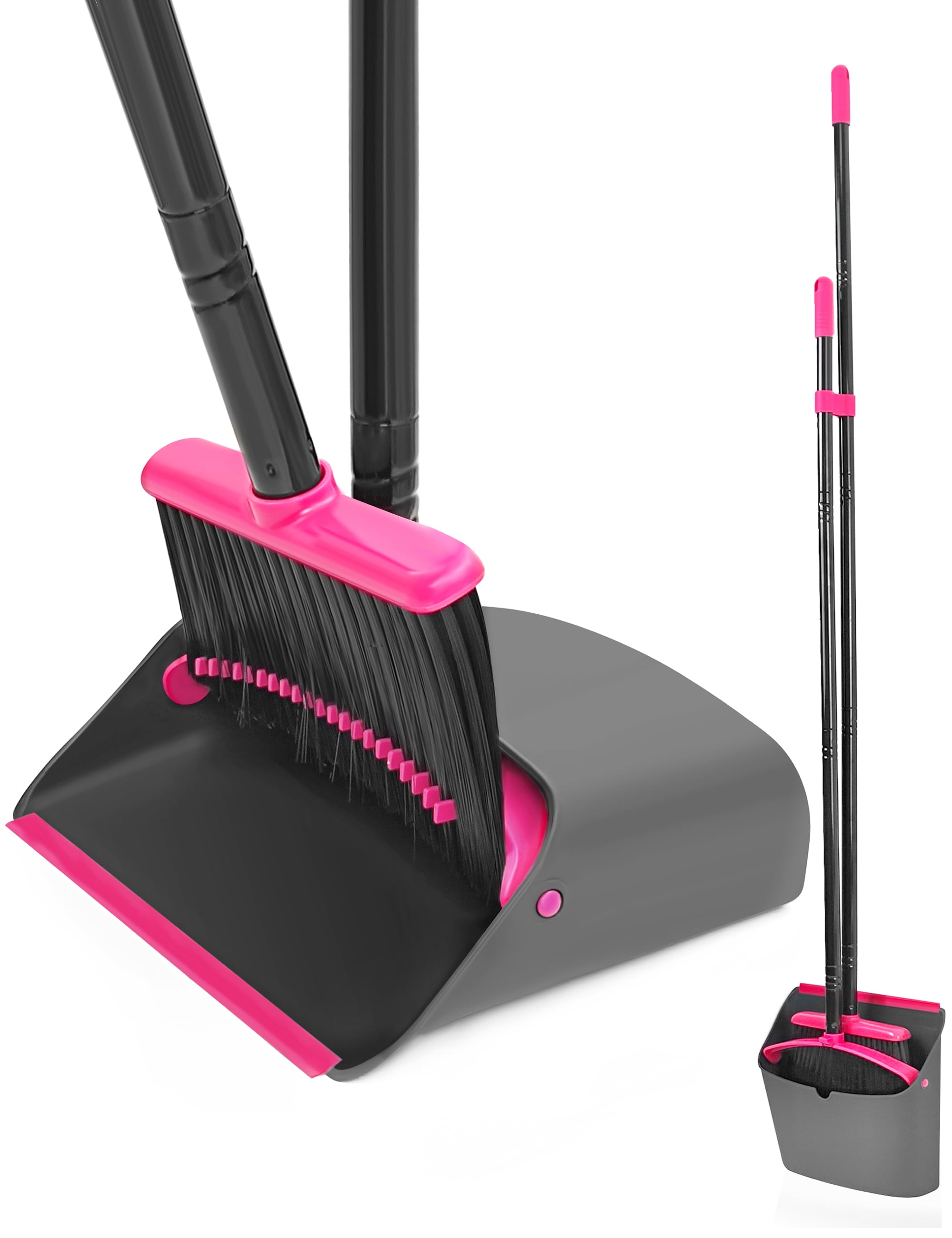 JEHONN Stand Dust Pan and Broom Combo Set, Long Handle (Rose Red