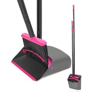 JEHONN Broom with Dustpan Combo Set, Long Handle (Rose Red)
