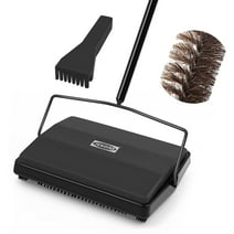 JEHONN Carpet Floor Sweeper with Horsehair, Non Electric Manual Sweeping (Black)