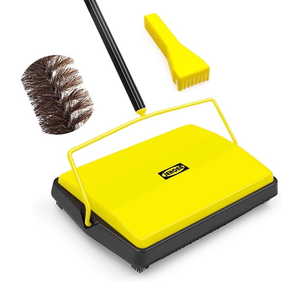 JEHONN Carpet Floor Sweeper with Horsehair, Non Electric Manual Sweeping (Yellow)