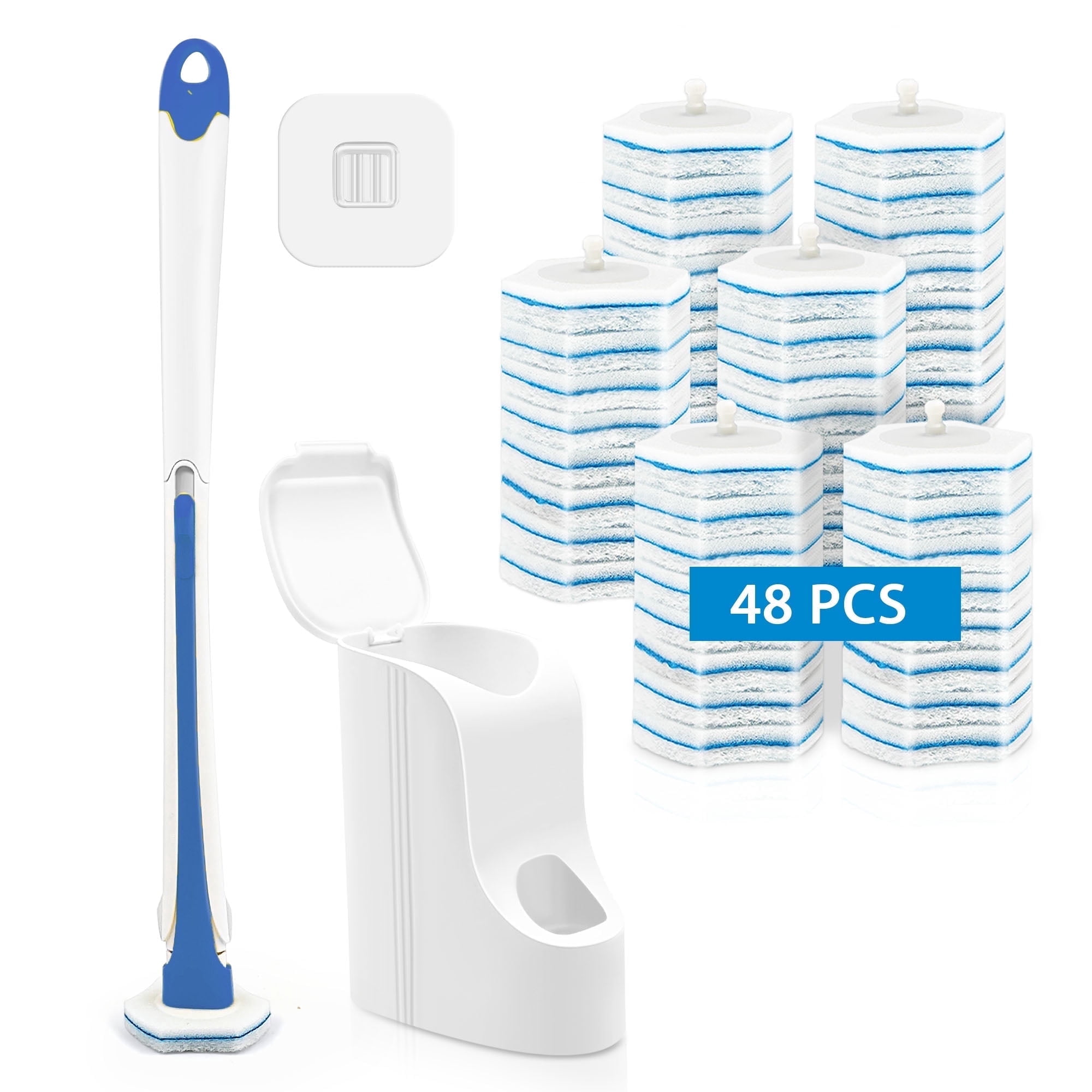 JEHONN Disposable Toilet Brush Holder Set Wall Mounted with 48 Refills for Sink(Blue)