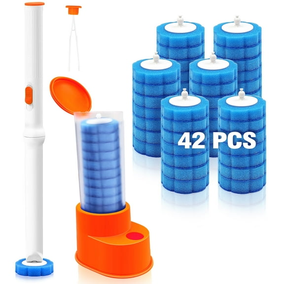JEHONN Disposable Toilet Brush Holder Set with 42 Refills (Orange)