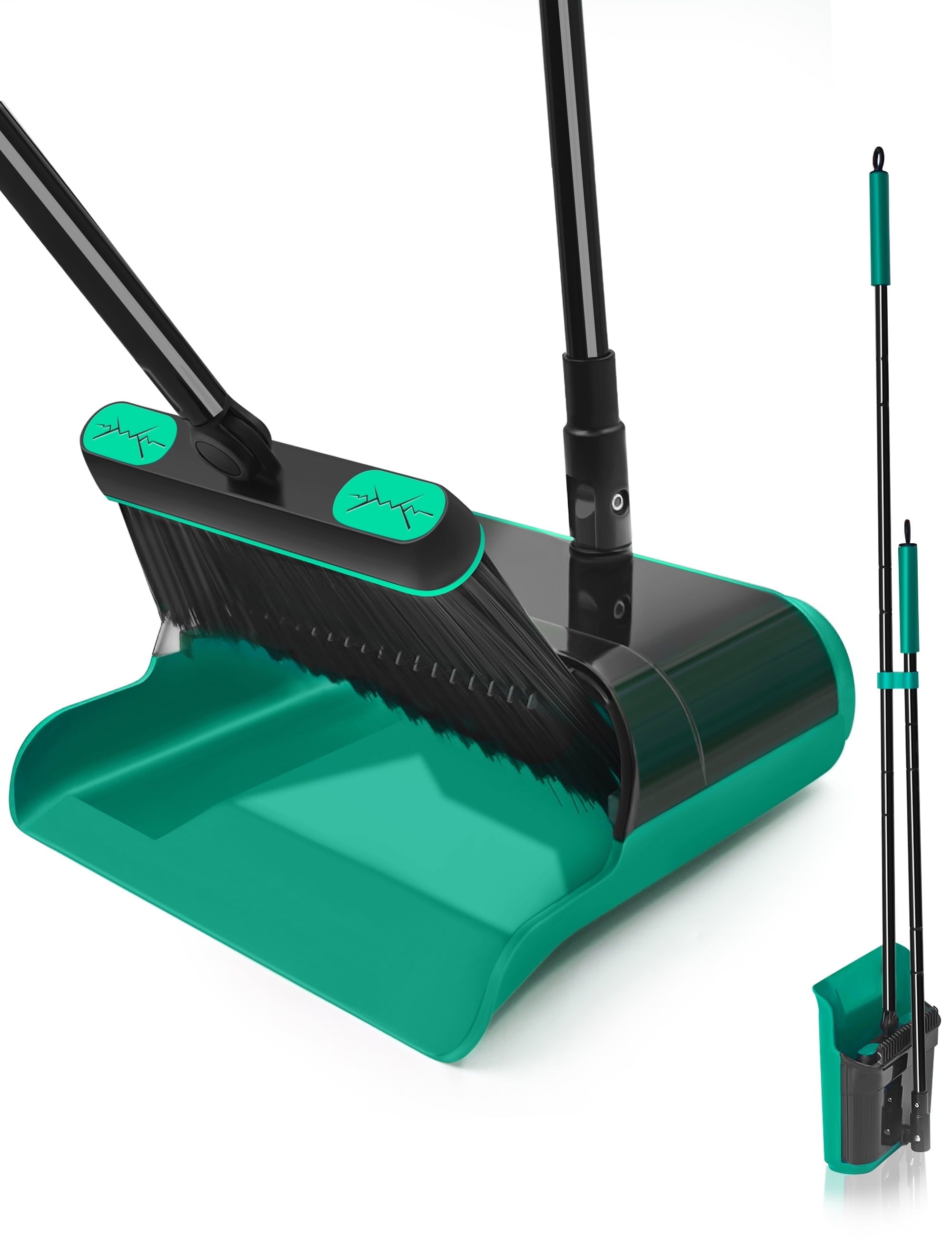 The Coupon deal of  JEHONN Dustpan and Broom Set with 53.5 inches Long Handle Transparent Cover Green