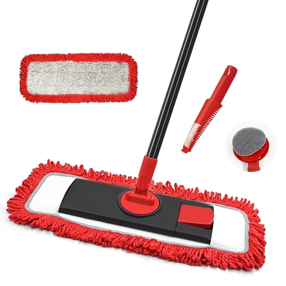 JEHONN Microfiber Dust Mop with 1 Pad for Wet Dry Floor Cleaning (Red)