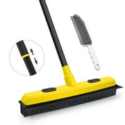 JEHONN Rubber Broom with Squeegee for Pet Hair Remover (Yellow)