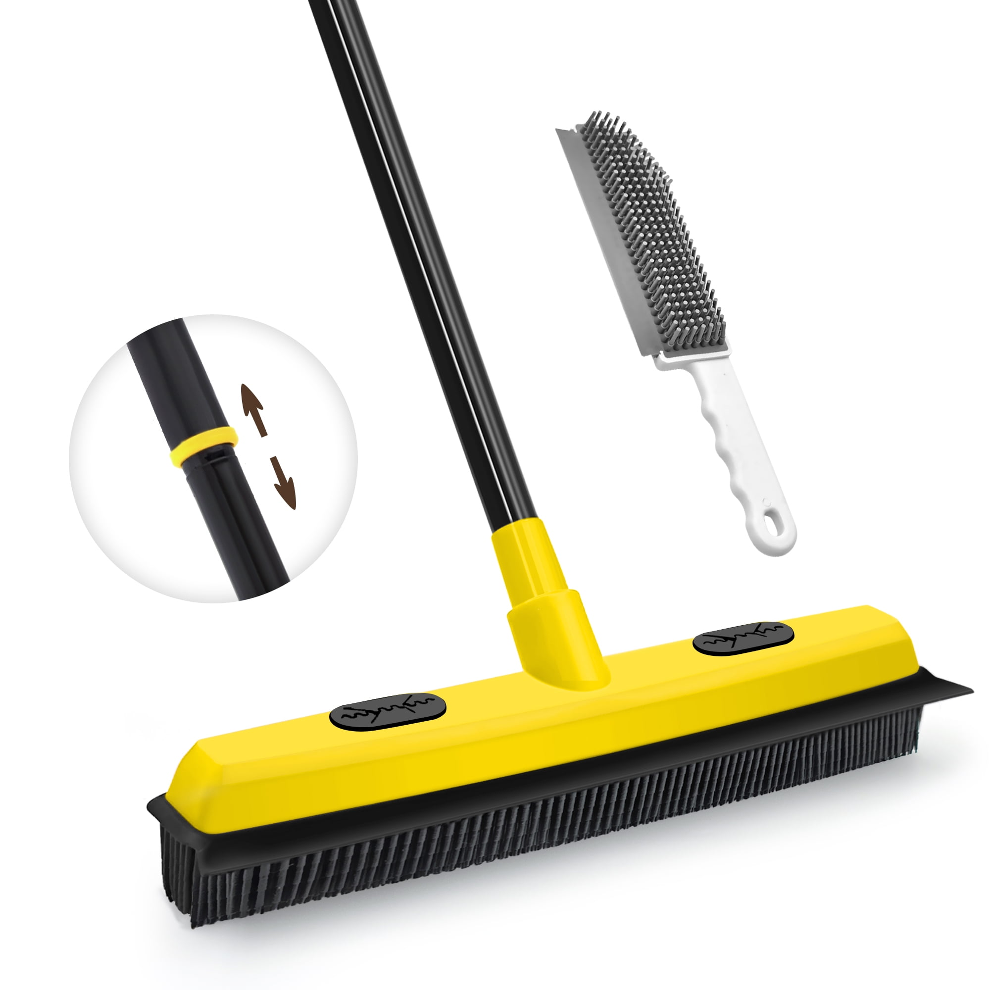 JEHONN Rubber Broom with Squeegee for Pet Hair Remover (Yellow