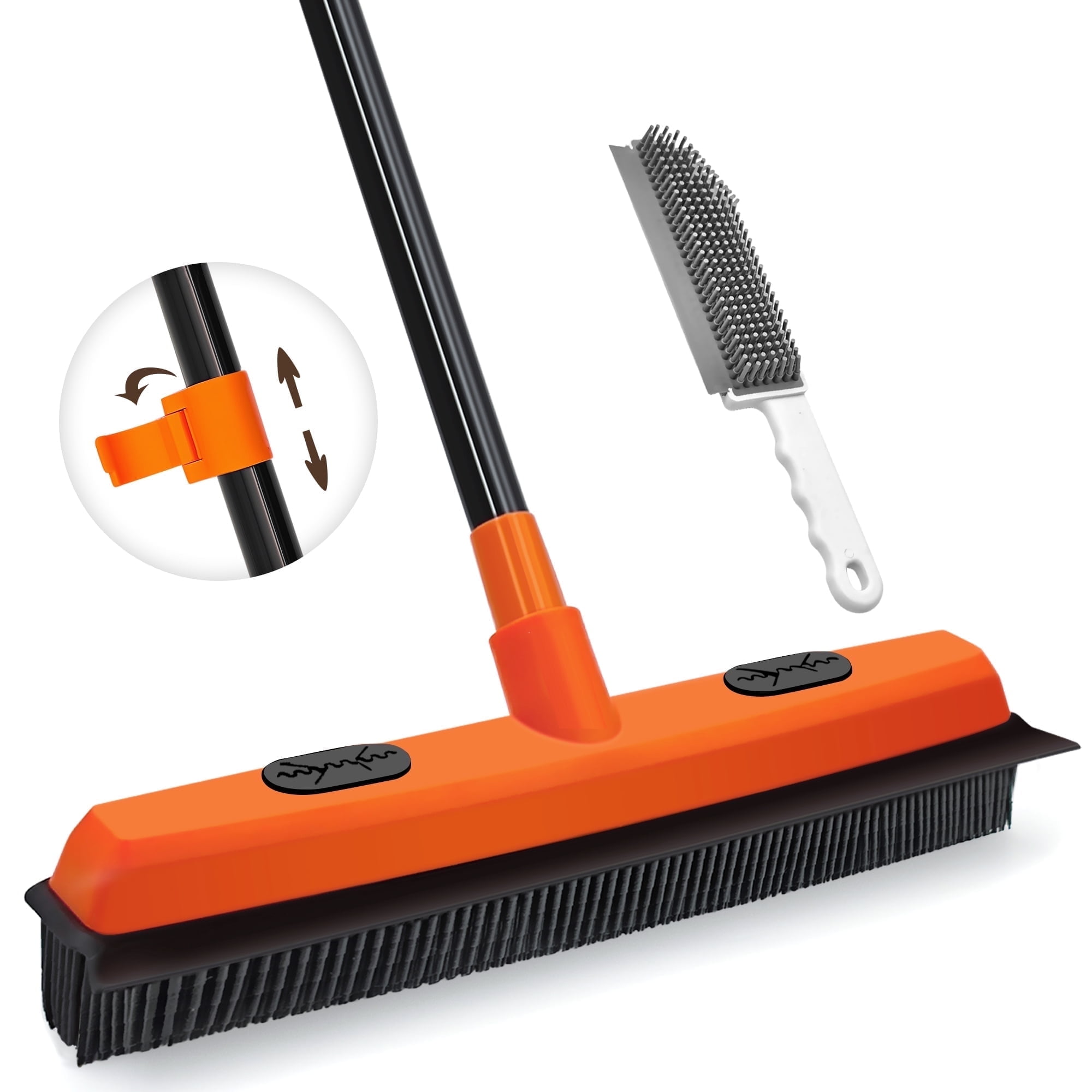 JEHONN Rubber Broom with Squeegee for Pet Hair Removery (Orange)