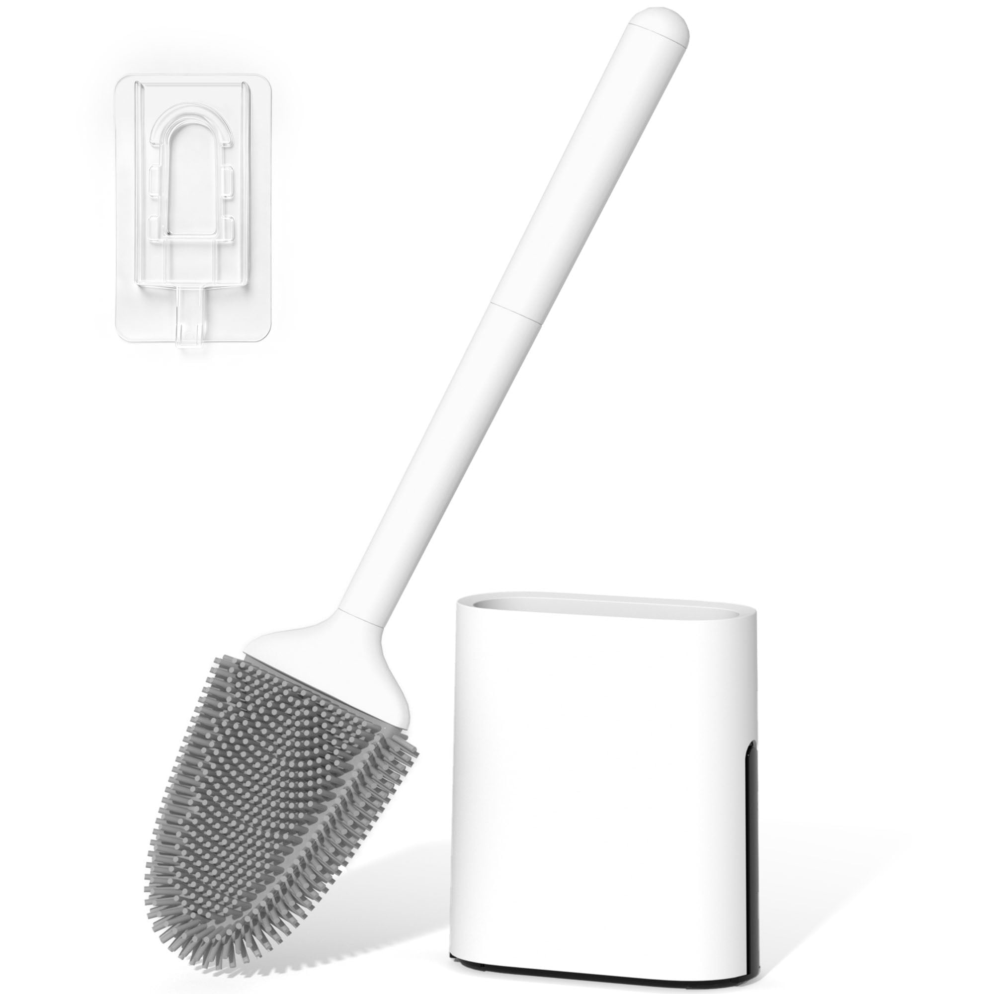 JEHONN Silicone Toilet Brush with Holder Set for RV Camper (White)