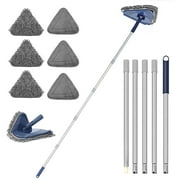 JEHONN Triangle Wall Mop Dusters with 6 Replacement Microfiber Chenille Pads Blue