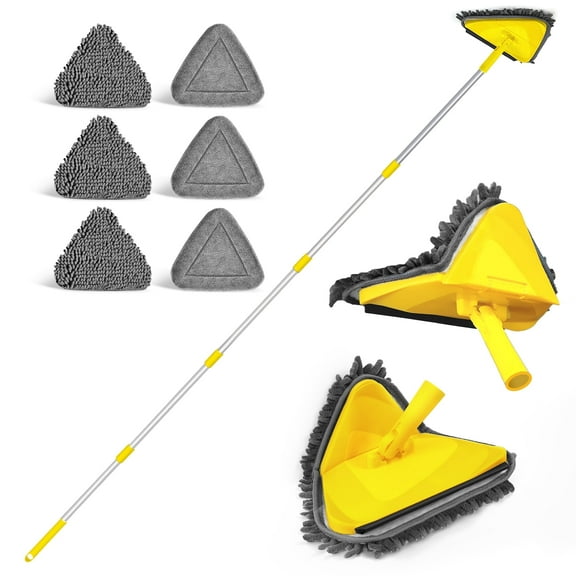 JEHONN Wall Mop with Upgraded 180° Foldable Panel, 80 inches Long Handle (Yellow)