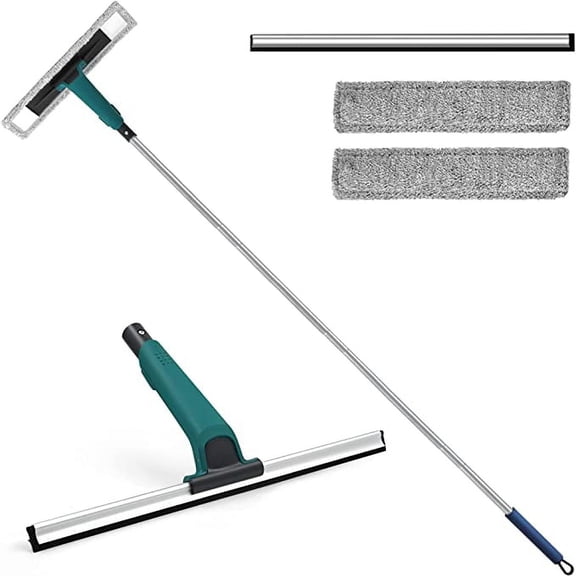 CISMEA Window Shower Squeegee for Glass Door with 60 Inches Long Handle, Professional Floor Squeegee Mop for Cleaning Garage Tile Concrete Mirror Car Windshield Bathroom Home