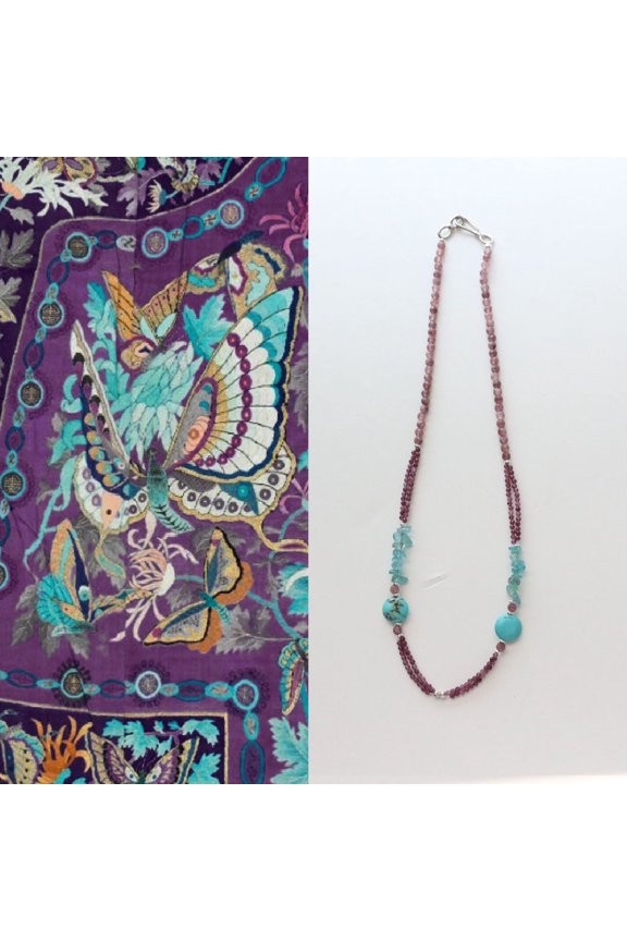 Lavender Stone & Turquoise Silver Necklace Set with 999 Pure Silver Lock Pendant