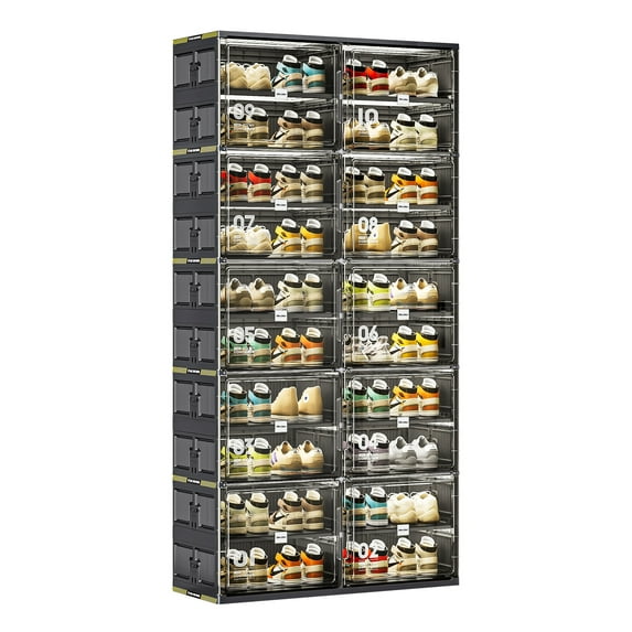 JEKO&JEKO 10-Tier Double Column Foldable Shoe Storage Rack with Magnetic Doors, Black
