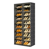 JEKO&JEKO 10-Tier Foldable Shoe Organizer Cabinet, Double Column with Magnetic Doors, Black