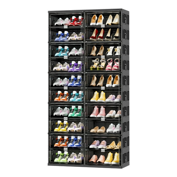 JEKO&JEKO 10 Tiers 40 Pairs Shoe Rack Organizer, Foldable Storage Cabinet for Closet Entryway with Magnetic Doors (Black)