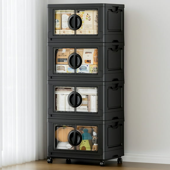 JEKO&JEKO 332Qt, Lockable Stackable Storage Bins with Lids,4 Pack, Black