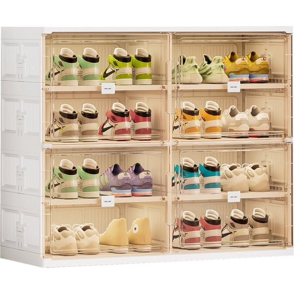 JEKO&JEKO 4-Tier Double Column Foldable Shoe Storage Rack with Magnetic ...